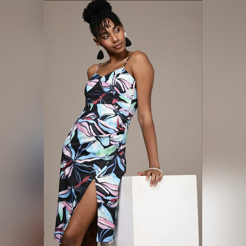 🆕️Zara Linen Floral Tropical Black & Pink Corset Faux Wrap Summer Dress - Picture 8 of 14
